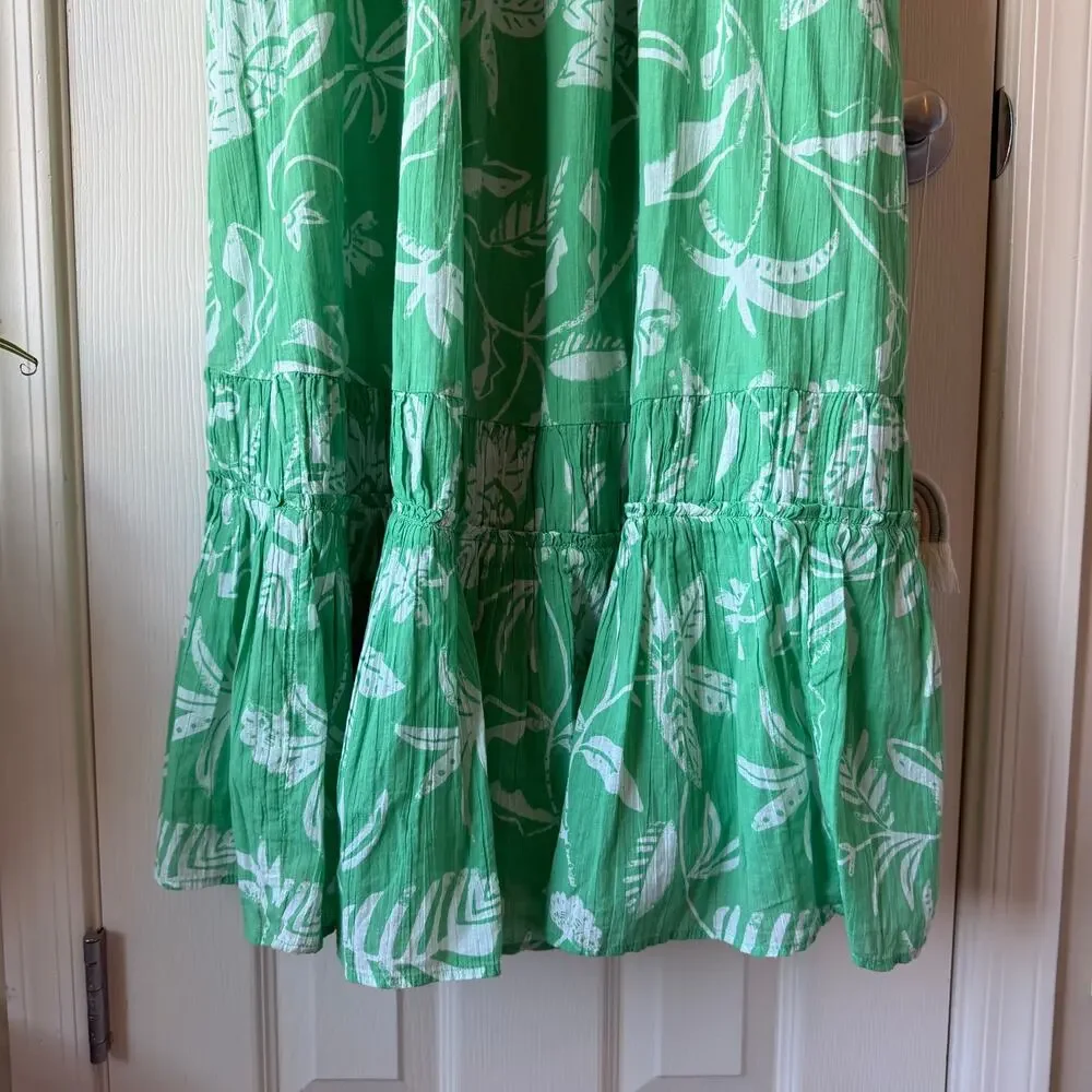 NEW American Eagle Corset Tiered Floral Cotton Midi Dress Green Women's Large - Picture 4 of 12